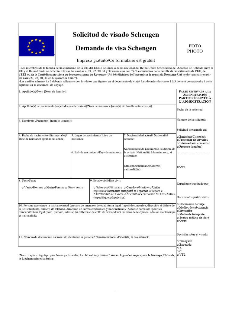 Formulario De Solicitud De Visa Espa a PDF Relaciones Internacionales