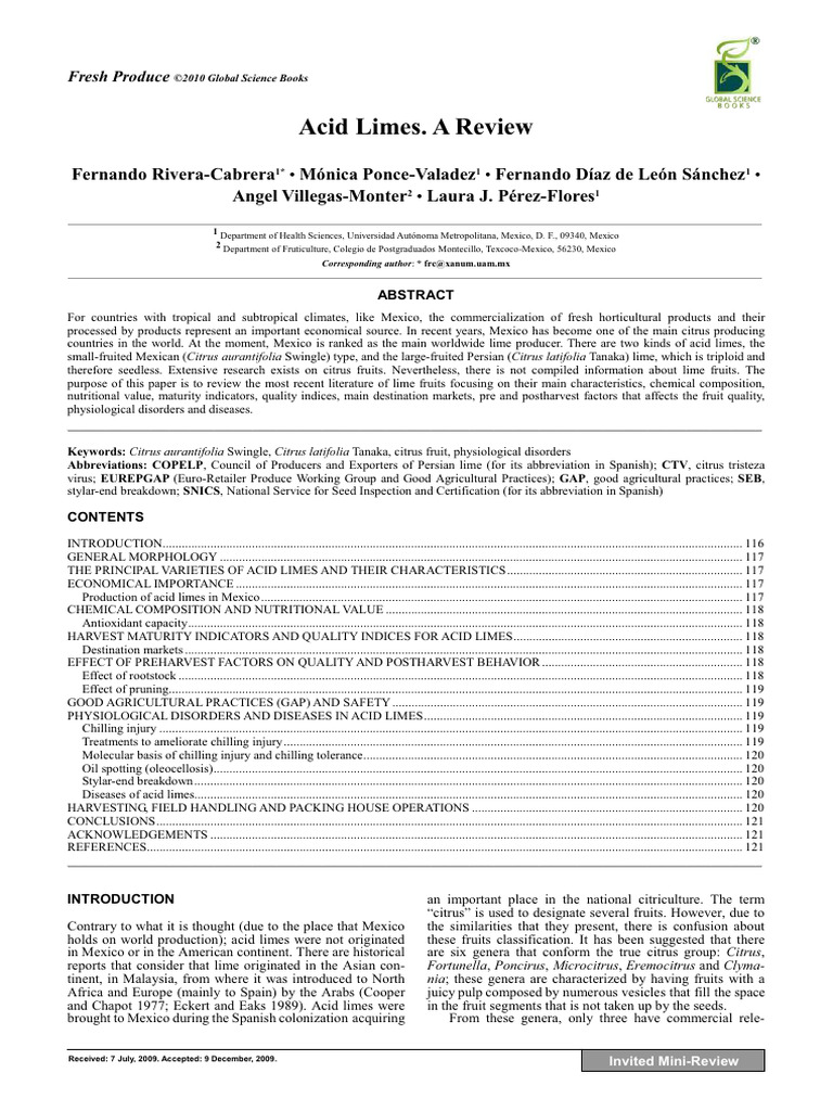 Acid Limes A Review | PDF | Lime (Fruit) | Citrus
