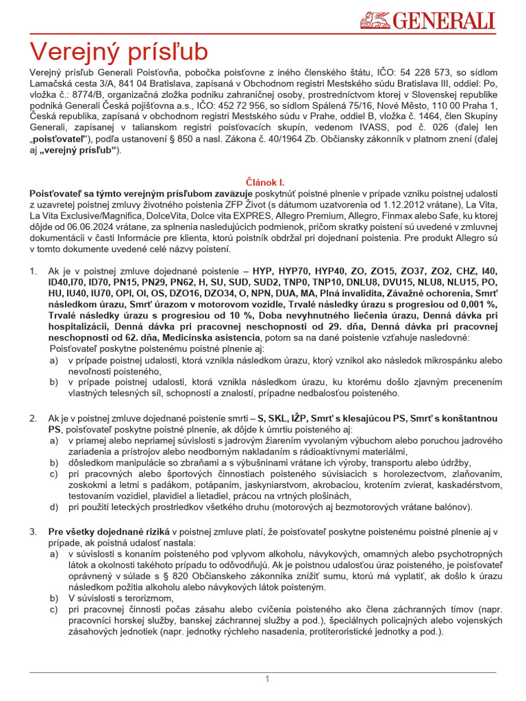 Verejny Prislub - Zivotne Poistenie Od 6.6.2024 - FINAL | PDF