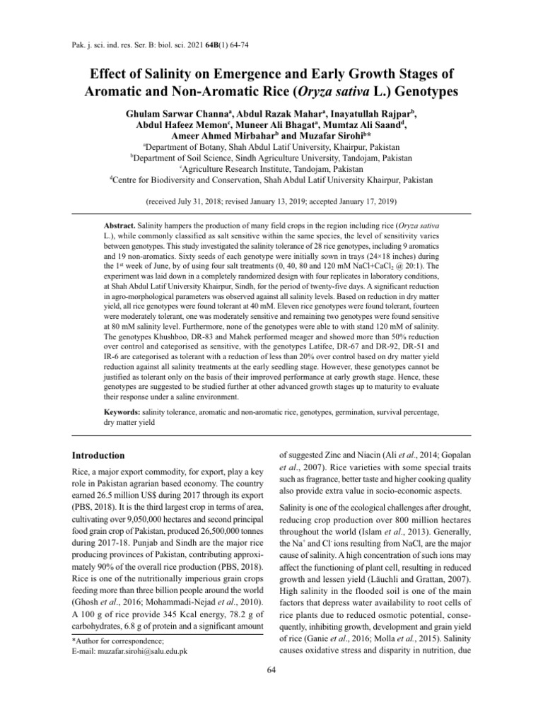 Channa Et Al (2021) Effect of Salinity On Emergence and Early Growth ...