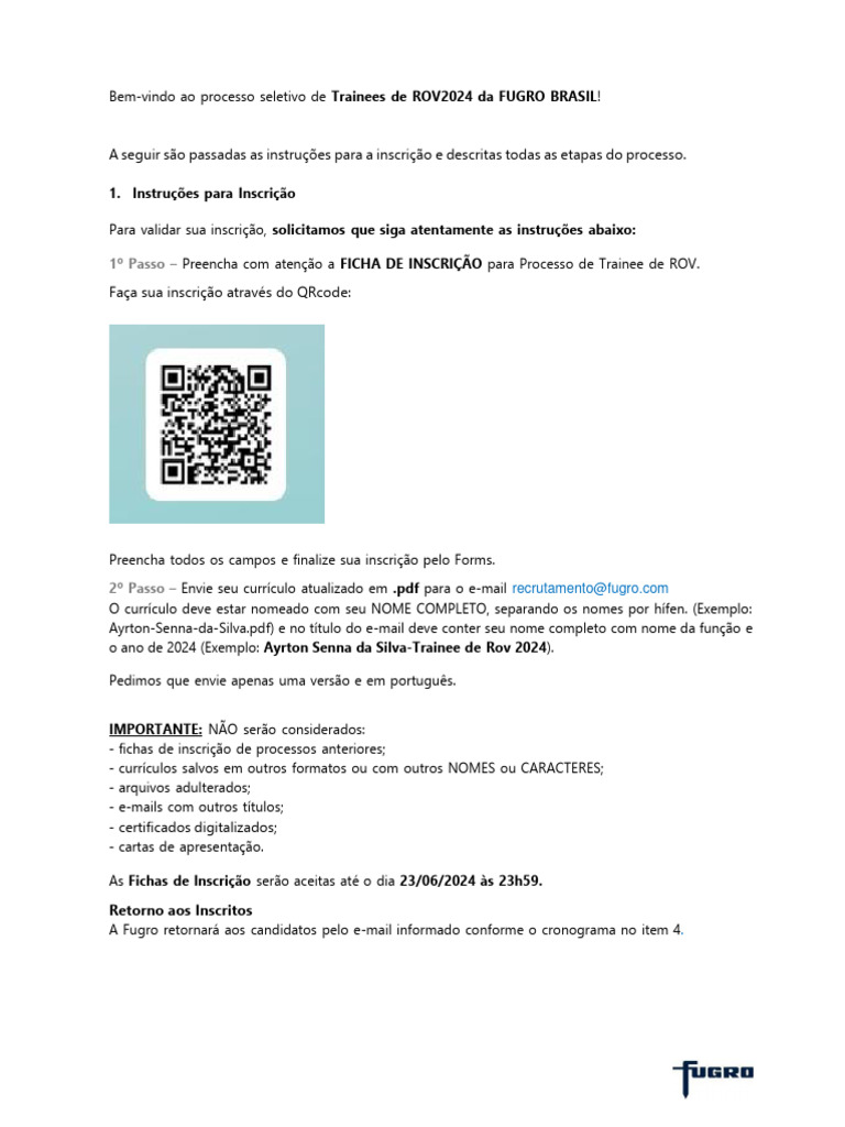 Edital Fugro Processo Trainee Rov - 2024 | PDF | Eletrônicos ...