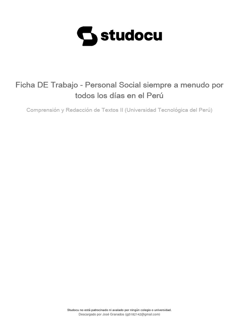 Ficha de Trabajo - Personal Social Siempre A Menudo Por Todos Los Días ...