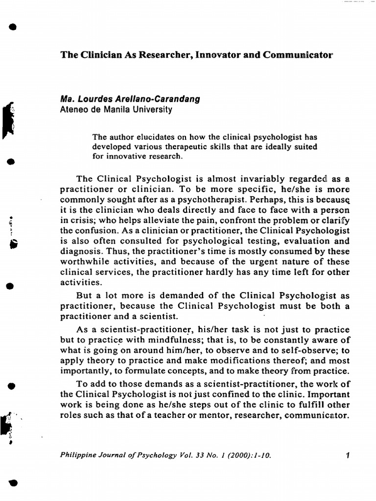 Arellano carandang m l 2000 the clinician as researcher