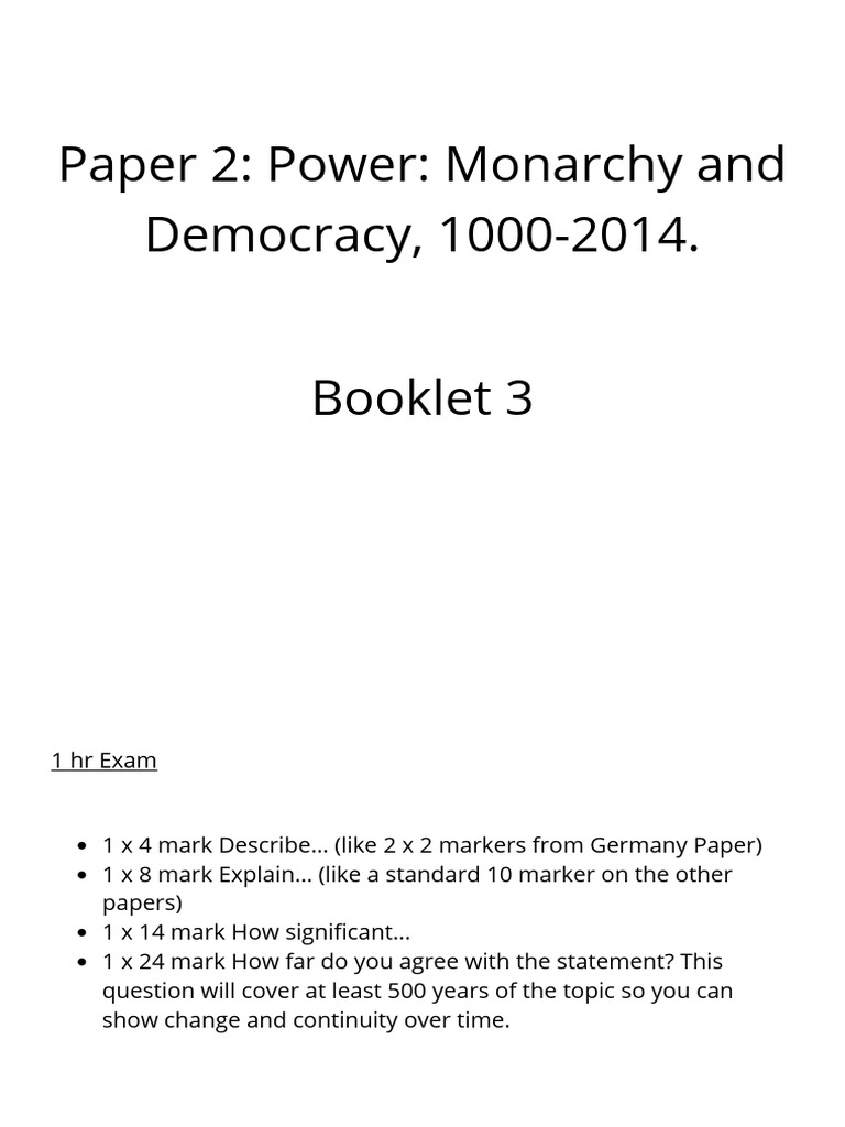 Paper 2: Power: Monarchy and Democracy, 1000-2014. Booklet 3 | PDF ...