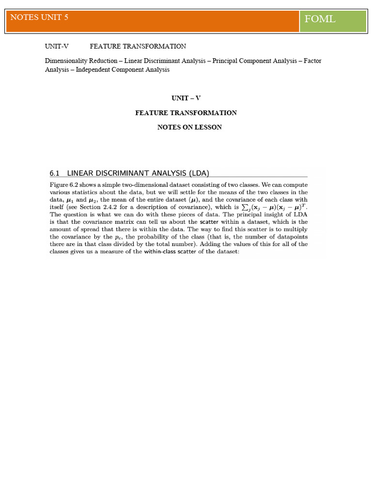 Feature Transformation Notes Pdf