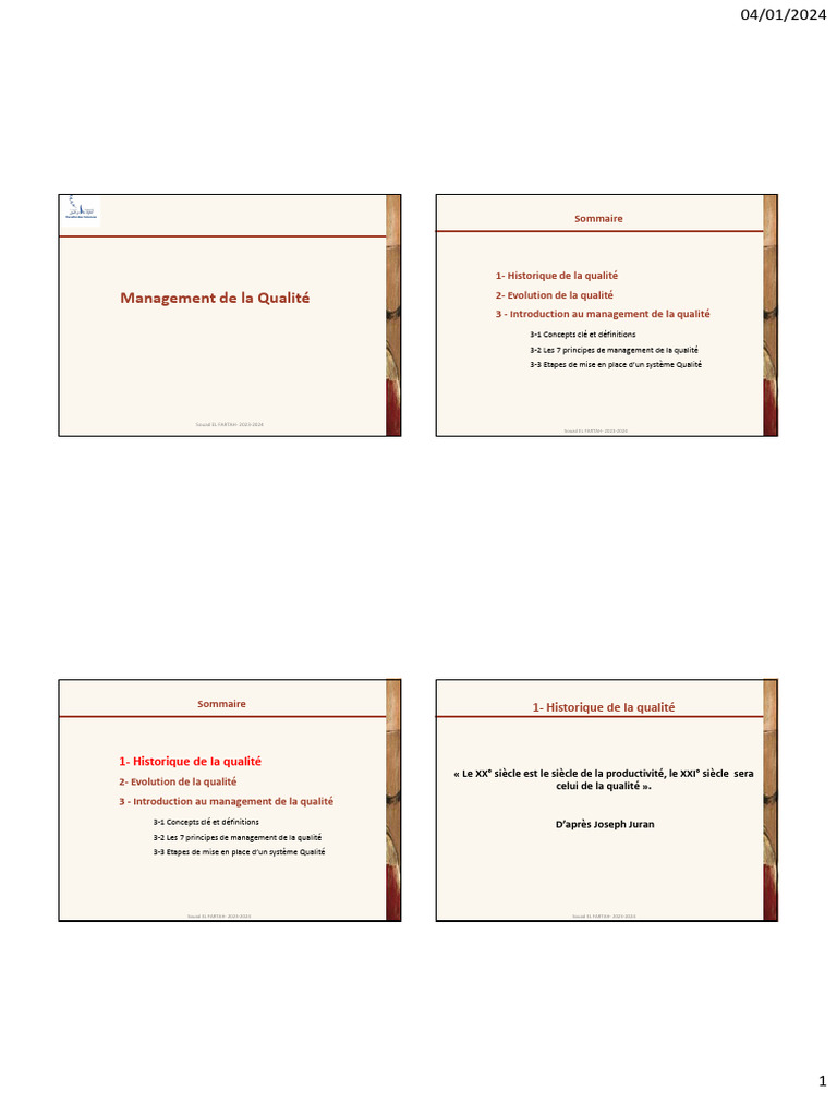 Management de la Qualité : Concepts et Évolution | PDF | Management de ...