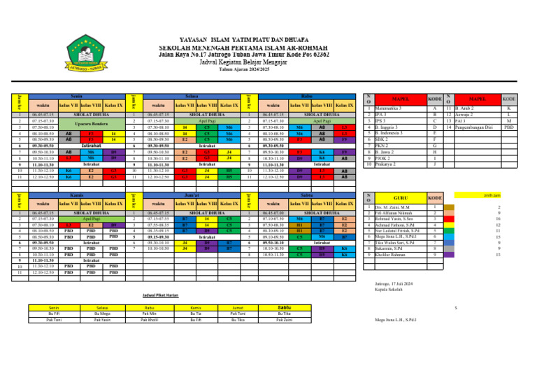 JADWAL PELAJARAN BARU 2024-2025 | PDF