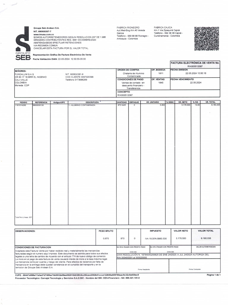 Facturas Group Seb 23052024 | PDF