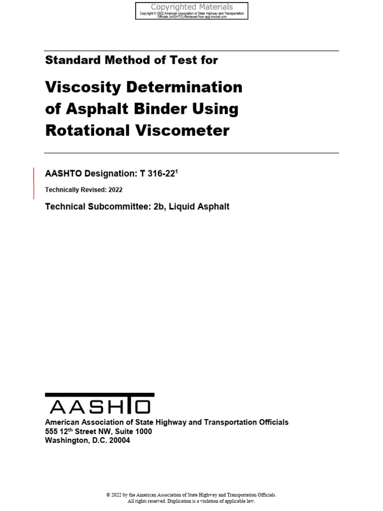 T 316-22 - Viscosity Determination of Asphalt Binder Using Rotational ...