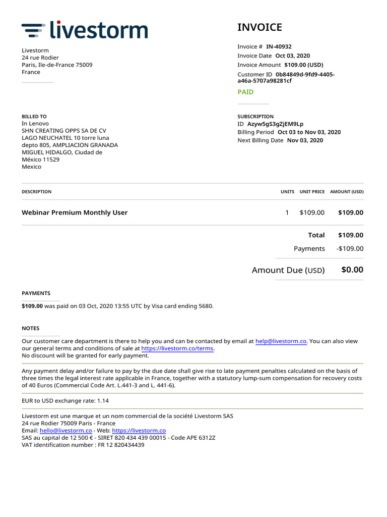 Livestorm Invoice IN-40932 Summary | PDF | Invoice | Money