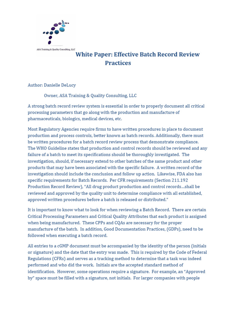 Batch Record Review for Pharma QA | PDF | Business | Finance & Money ...