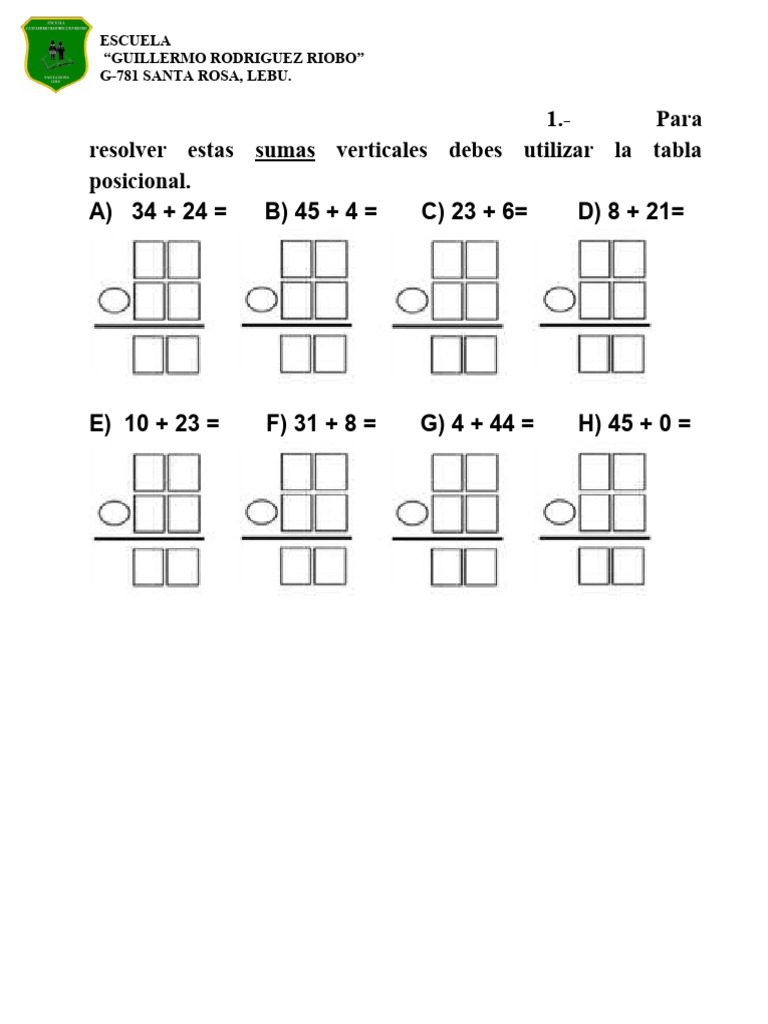 Sumas y Restas con Tabla Posicional | PDF | Métodos y materiales de ...