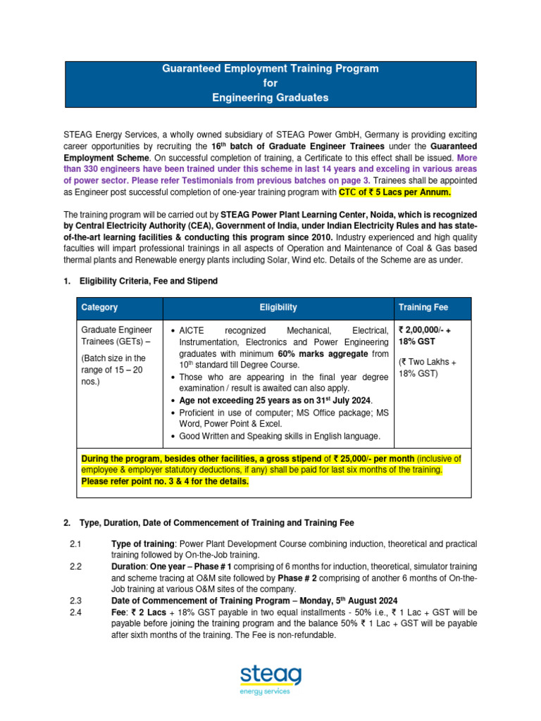 Graduate Engineer Trainee Program 2024 | PDF