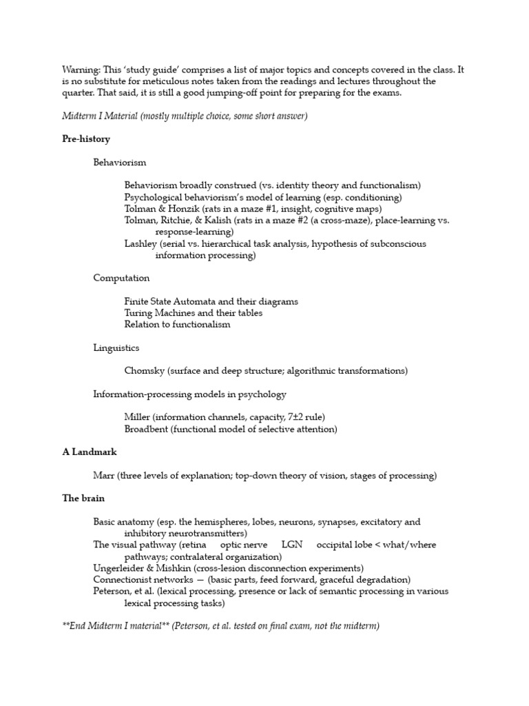 Course Study Guide Pdf Visual System Cognition