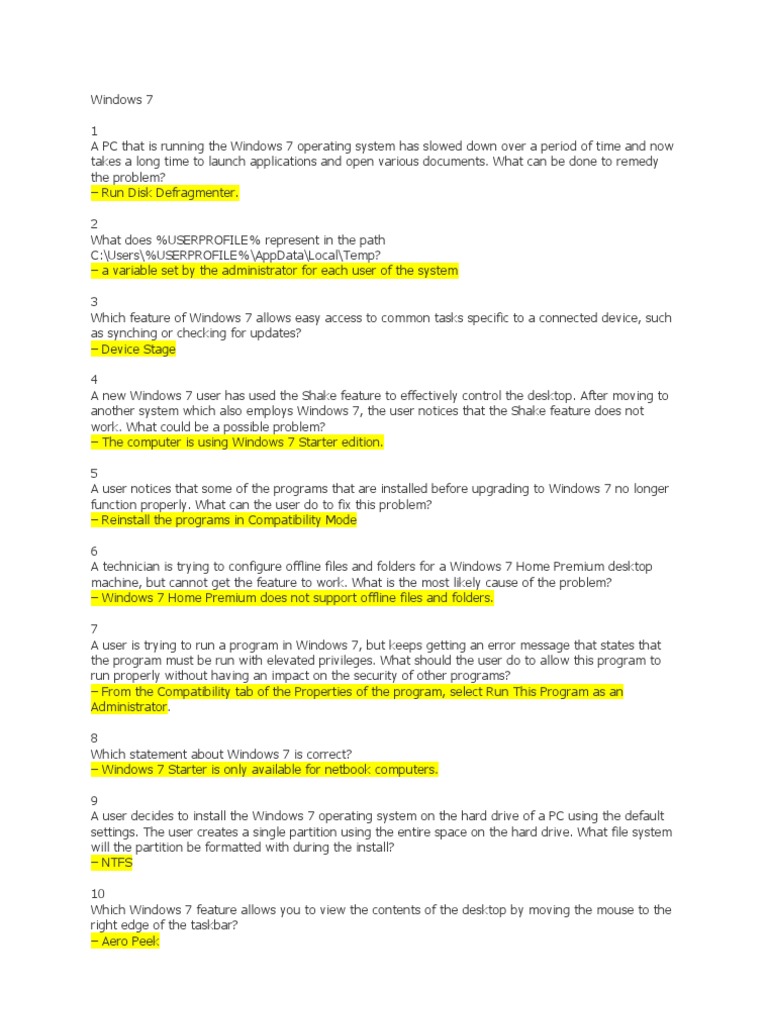 Take Assessment Final Exam For CH 17 Windows 7 IT Essentials PC