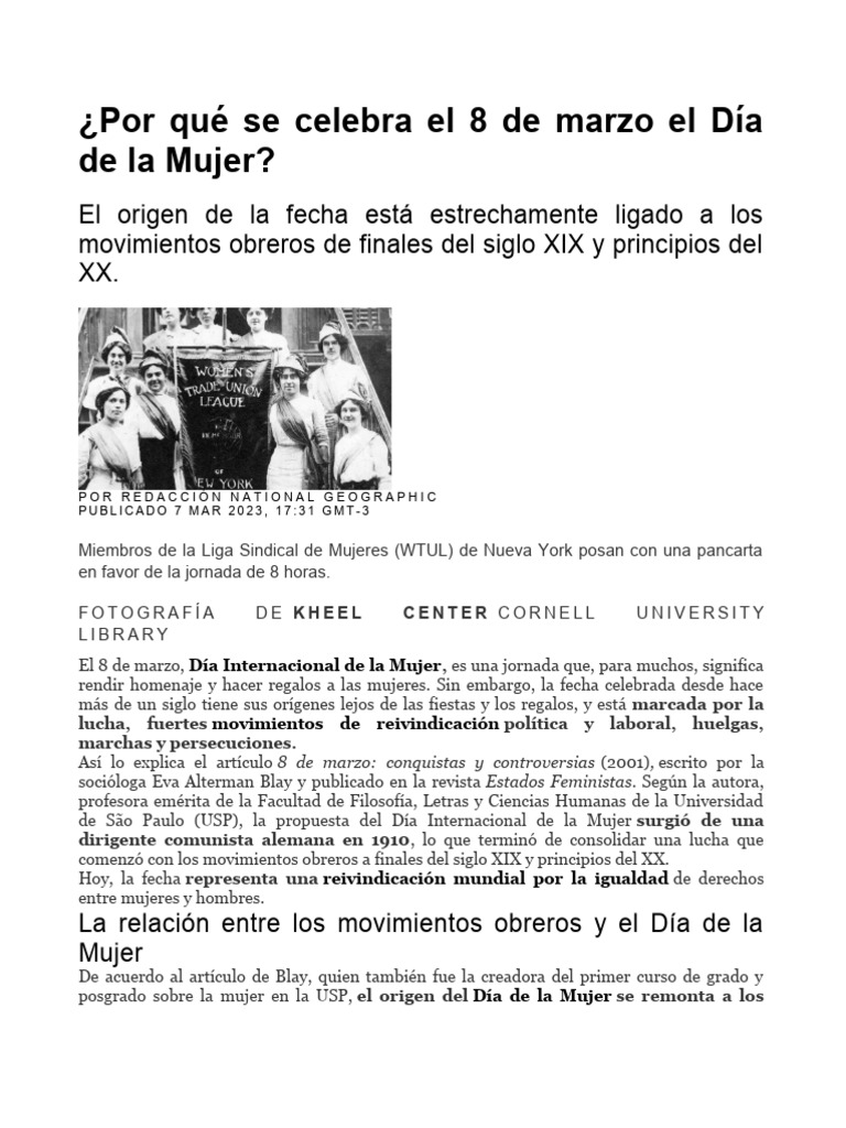 Por Qué Se Celebra El 8 de Marzo El Día de La Mujer | PDF