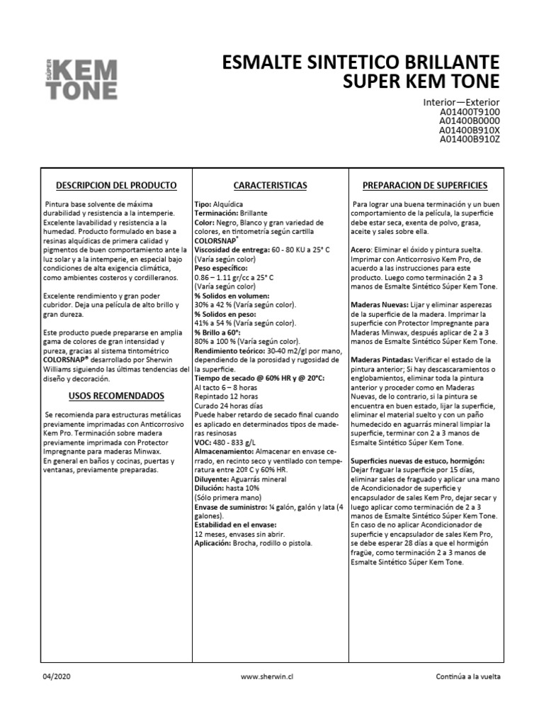 Ficha tecnica esmalte sint tico sherwin williams pdf pintar pinturas