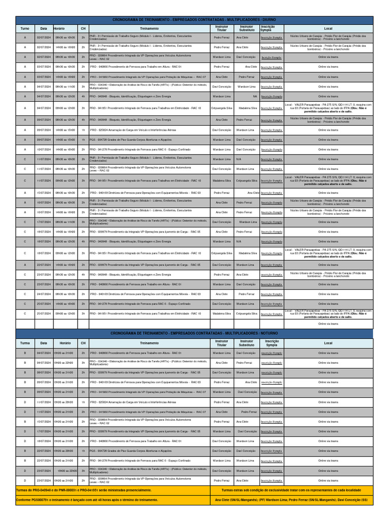 Cronograma JUL 2024 Contratadas Multiplicadores | PDF
