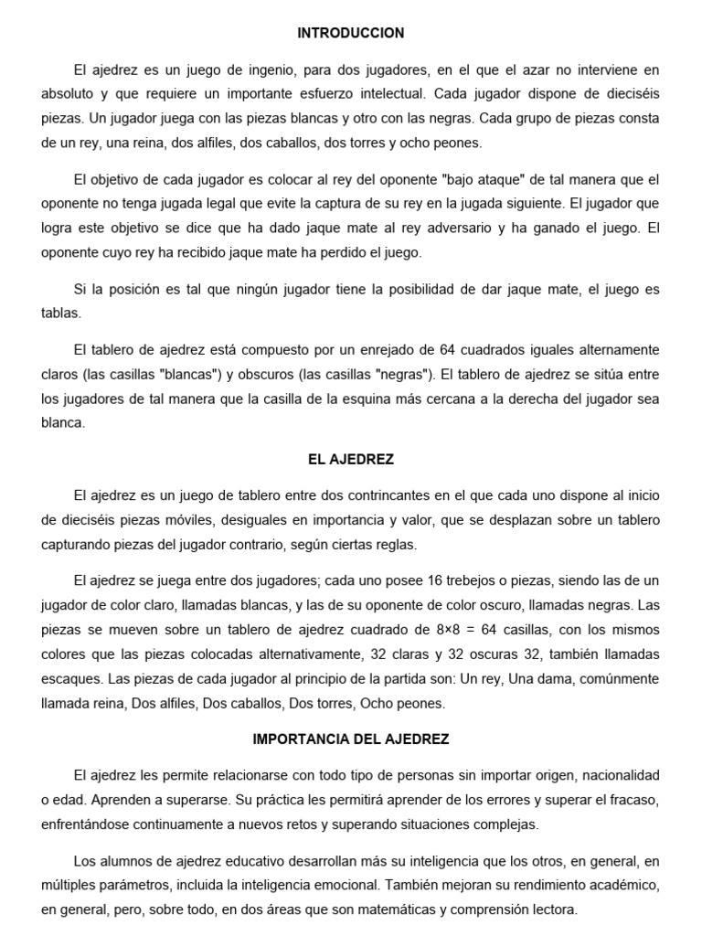 Beneficios y Reglas del Ajedrez | PDF | Ajedrez | Juegos de habilidad ...