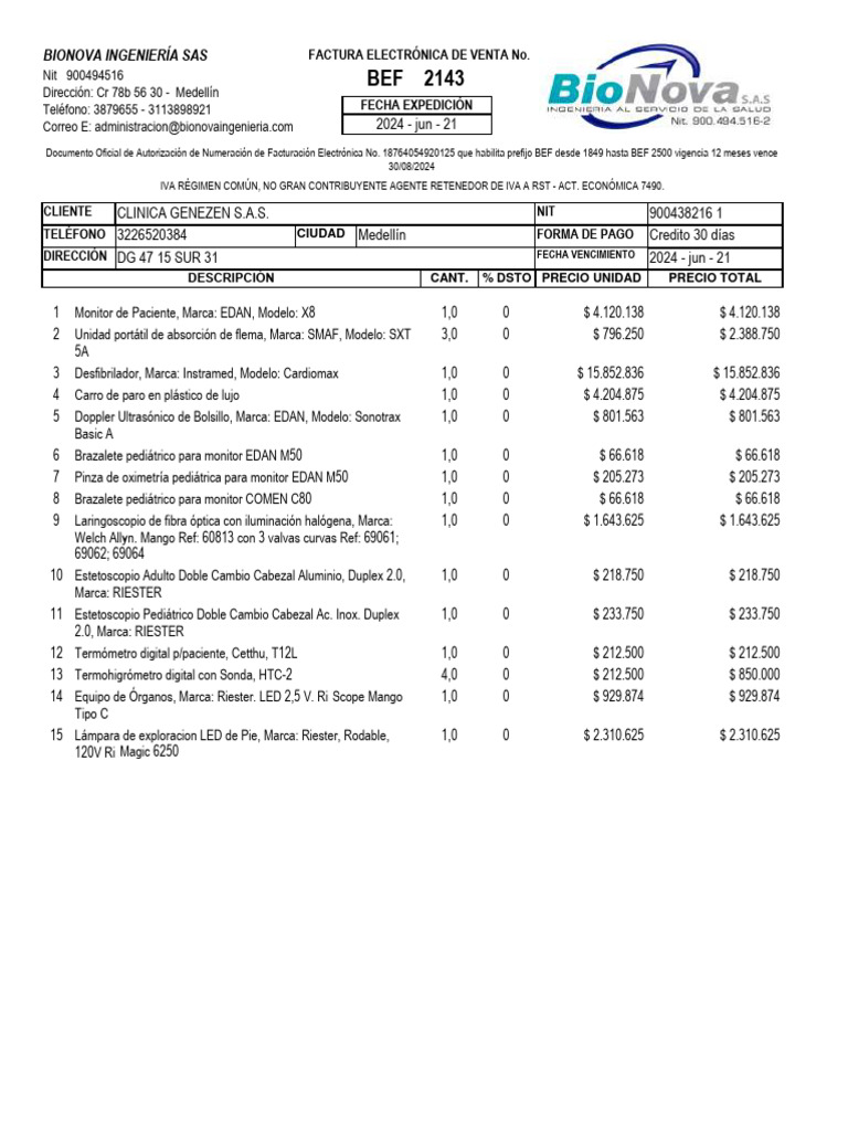 Factura de Venta BEF 2143 | PDF