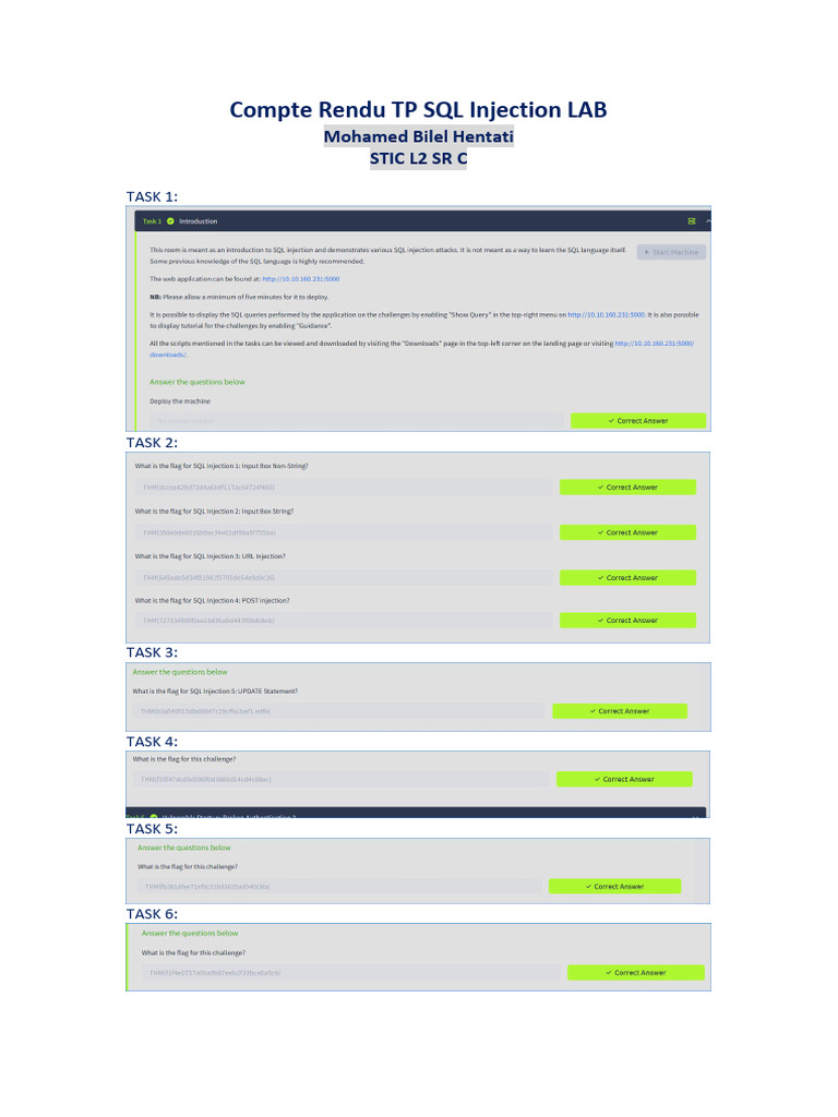 Compte rendu tp sql injection lab pdf