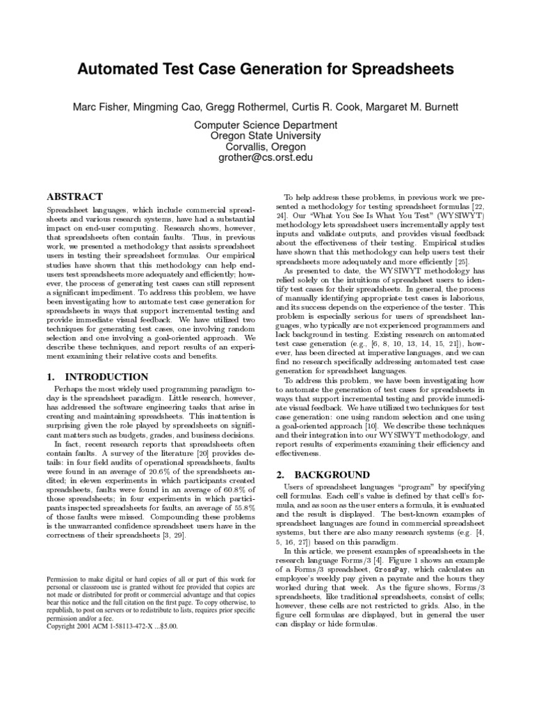 Automated Test Case Generation | PDF | Spreadsheet | Experiment