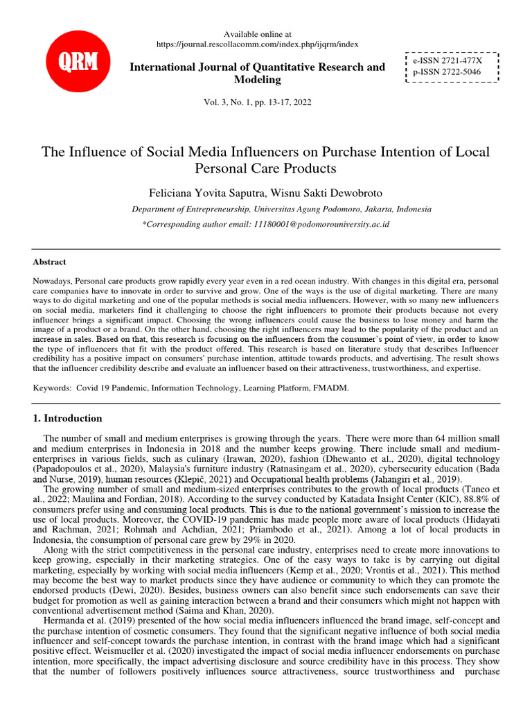 Social Media Influencers and Purchase Intentions | PDF | Credibility ...