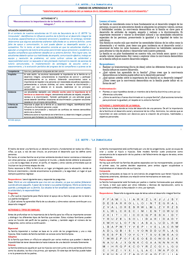 Unidad 4 - Ficha de Trabajo N°1 | PDF | Familia | Parenting LGBT