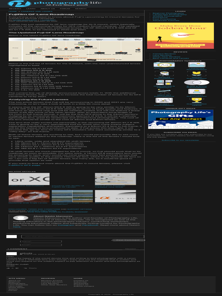 Fujifilm GF Lens Roadmap (Updated January 2020) PDF Camera Lens