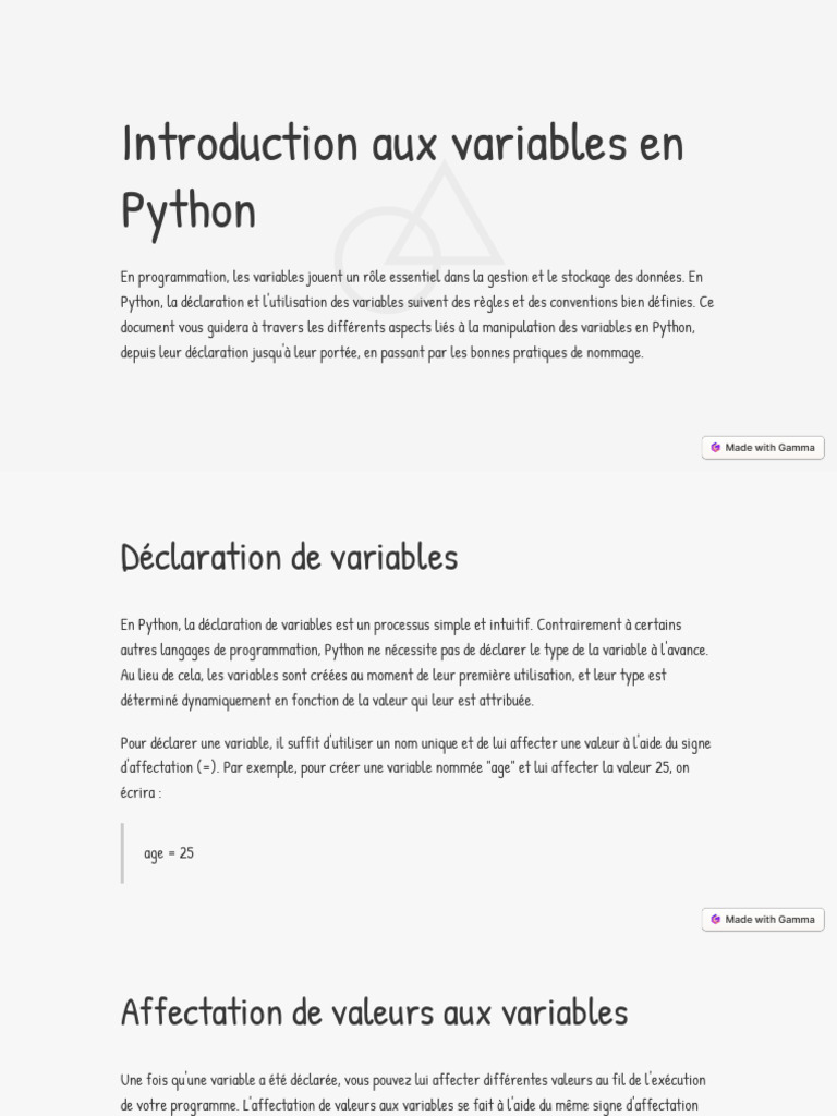 Variables en Python : Déclaration et Nommage | PDF | Variable ...