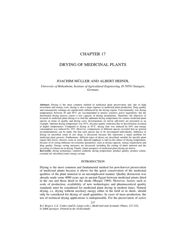 Optimal Drying Techniques for Medicinal Plants | PDF | Adsorption ...