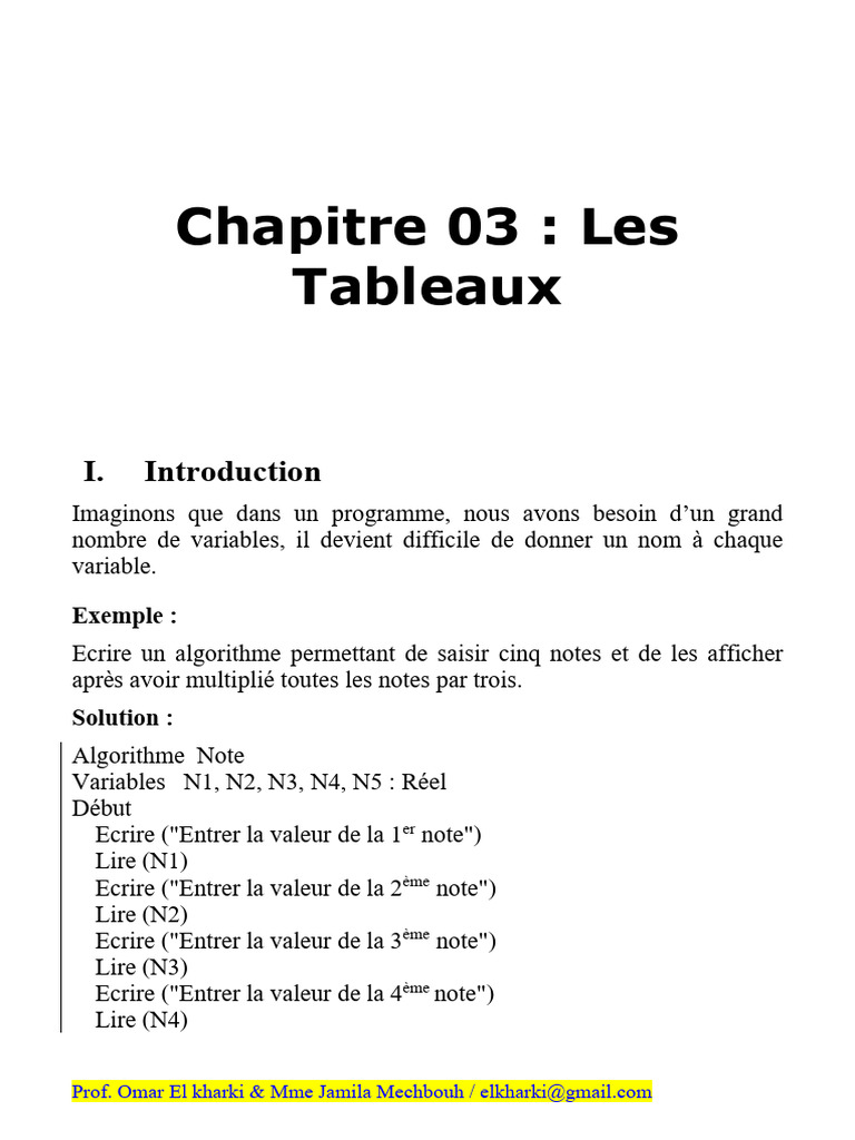 Introduction aux Tableaux en Informatique | PDF | Variable ...