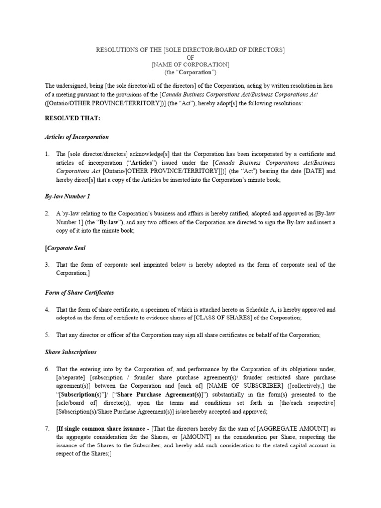 Board of Directors Resolution Template | PDF | Corporations ...