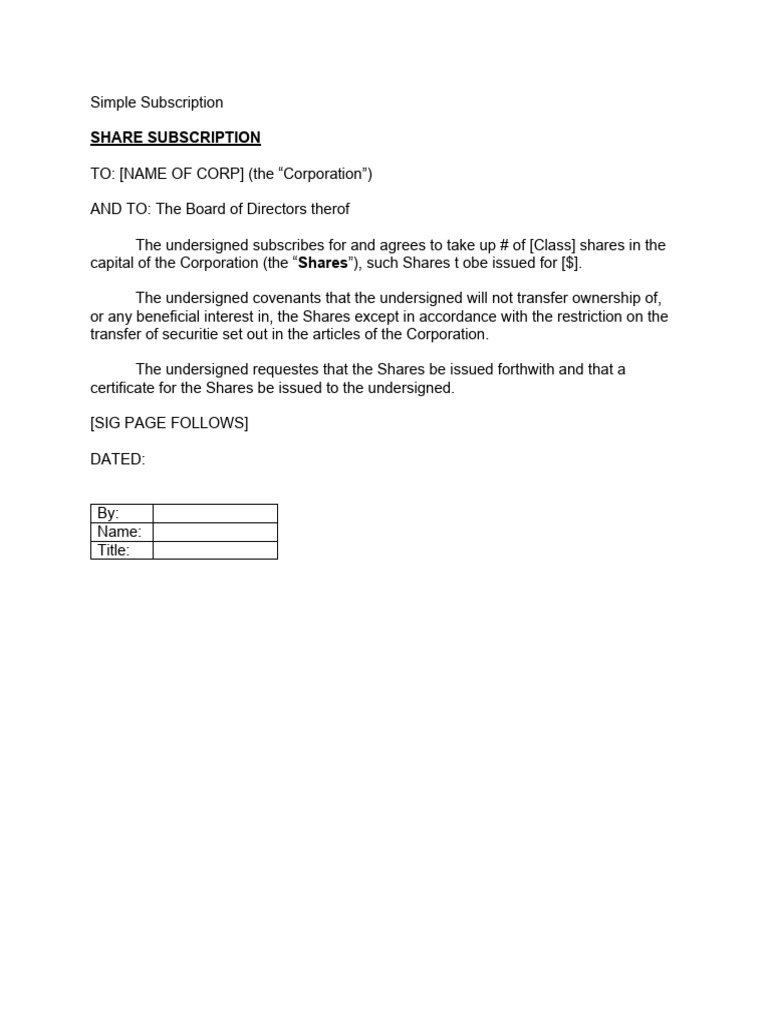 Simple Subscription For Shares:Units - Precedent | PDF | Law