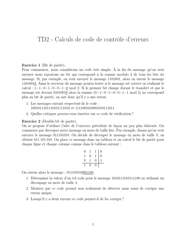 Codes de contrôle d'erreurs en informatique | PDF | Mathématiques ...