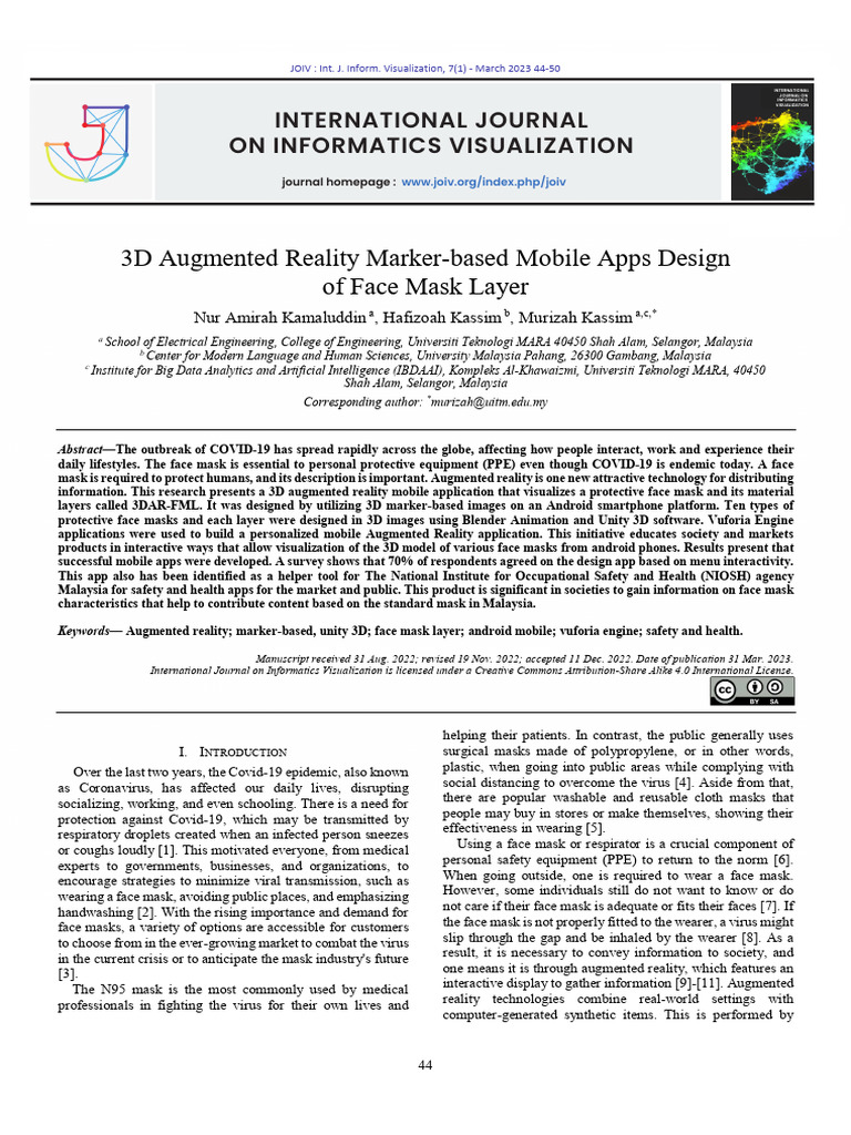3D AR Mobile App for Face Mask Visualization | PDF | Augmented Reality ...