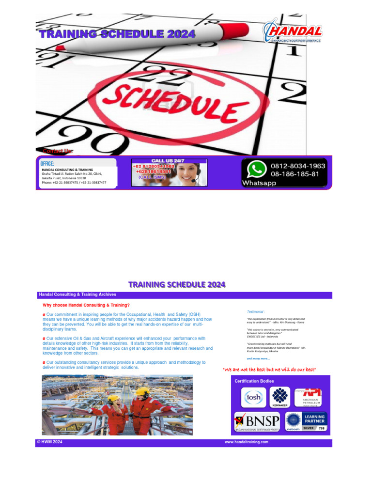 2024 Handal Training Schedule | PDF | Systems Engineering | Safety