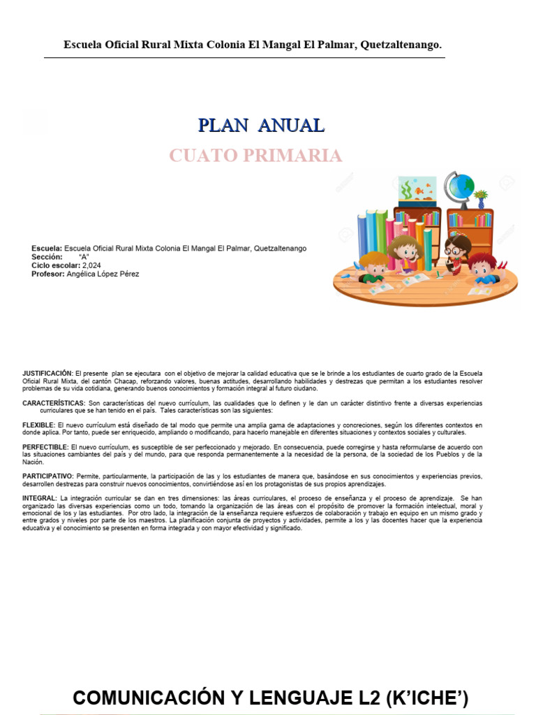 Plan Anual Cuarto Primaria 2024 | PDF | Centroamérica | Plan de estudios