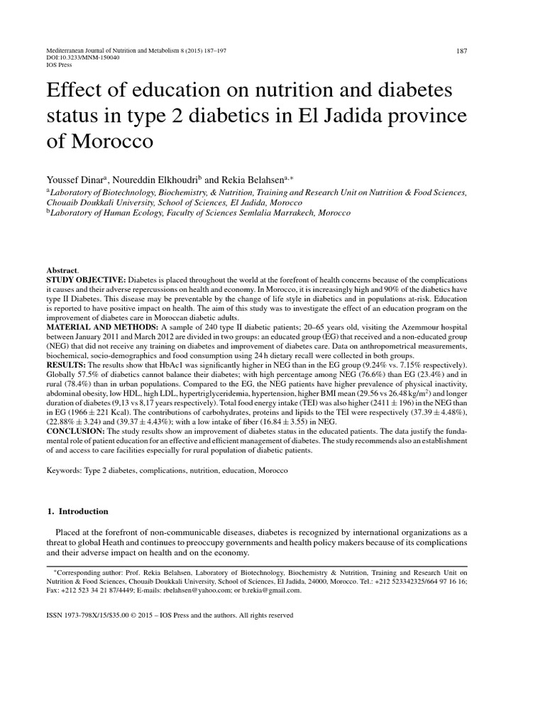 Impact of Education on Diabetes Care in Morocco | PDF | Diabetes ...