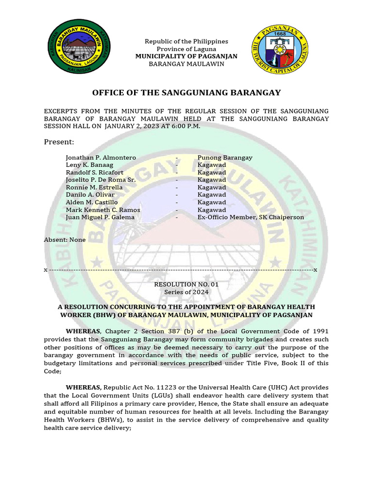 Appointment of Barangay Health Workers | PDF | Philippines