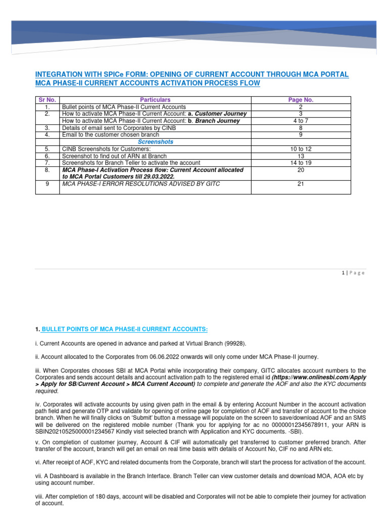 MCA Phase-II Current Account Activation Guide | PDF | Transaction ...