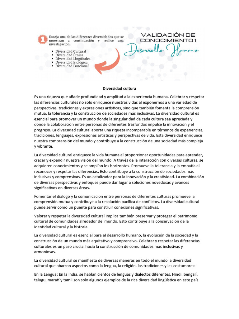 Importancia de la Diversidad Cultural | PDF | Sociedad | Tradiciones