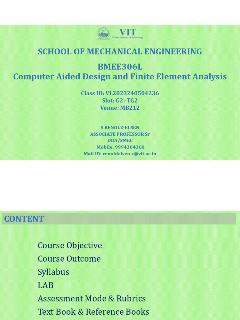 CAD and Finite Element Analysis Course | PDF | Finite Element Method ...