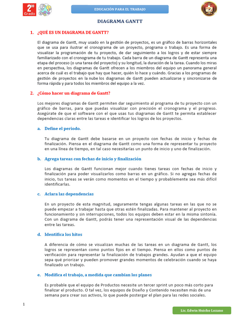 HOJA GUÍA 2024 EMPRENDIMIENTO DIAGRAMA GANTT | Descargar gratis PDF