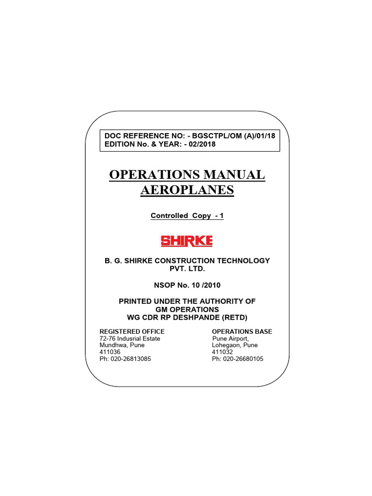 Aeroplane Operations Manual 2018 | PDF | Aviation