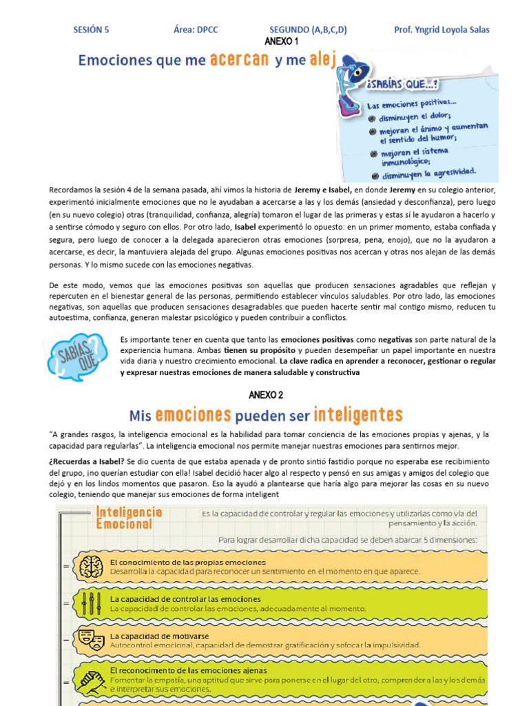 Anexos Ses 5 DPCC 2do | PDF | Las emociones | Inteligencia emocional
