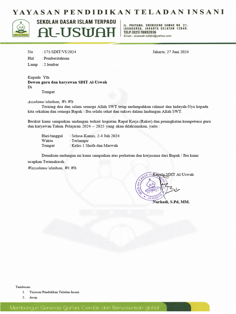 Surat Pemberitahuan Kegiatan Raker | PDF