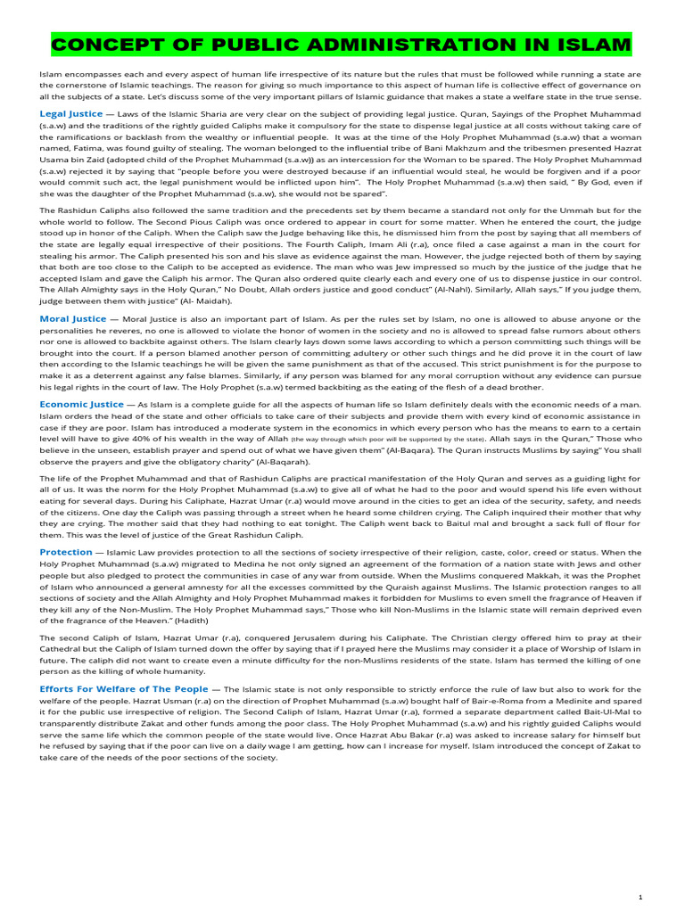 Public Administration and Governance in Islam | PDF | Umar | Hadith