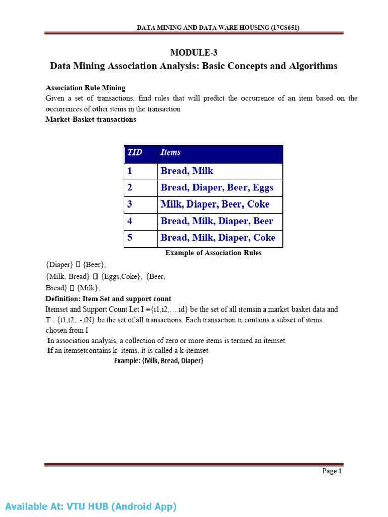 Data Mining Association Analysis: Basic Concepts and Algorithms | PDF ...