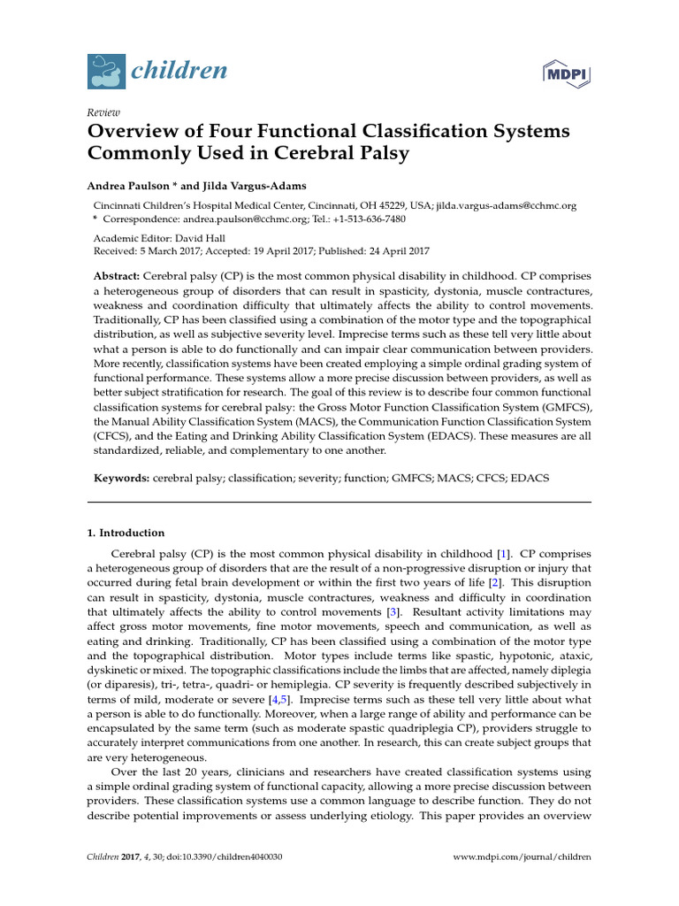 Functional Classification Systems in CP | PDF | Cerebral Palsy ...